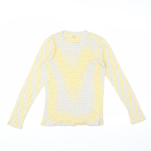GAP Women's Yellow Striped Long Sleeve T-Shirt L
