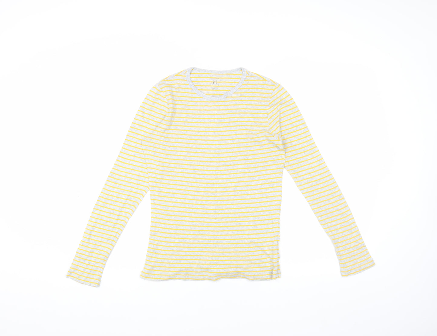 GAP Women's Yellow Striped Long Sleeve T-Shirt L