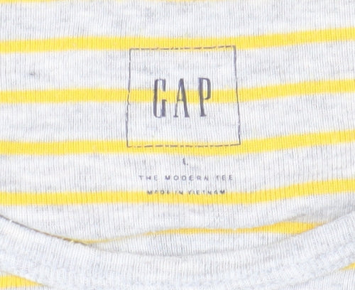 GAP Women's Yellow Striped Long Sleeve T-Shirt L