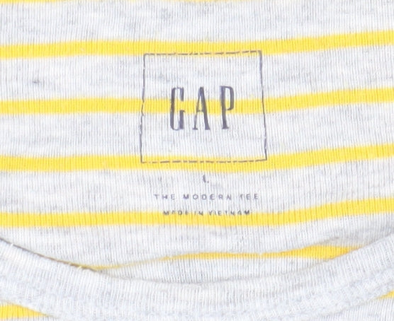 GAP Women's Yellow Striped Long Sleeve T-Shirt L