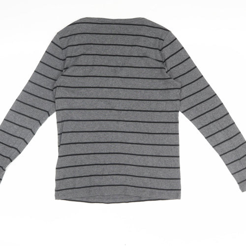 GAP Women's Grey Striped Long Sleeve T-Shirt L
