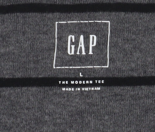 GAP Women's Grey Striped Long Sleeve T-Shirt L