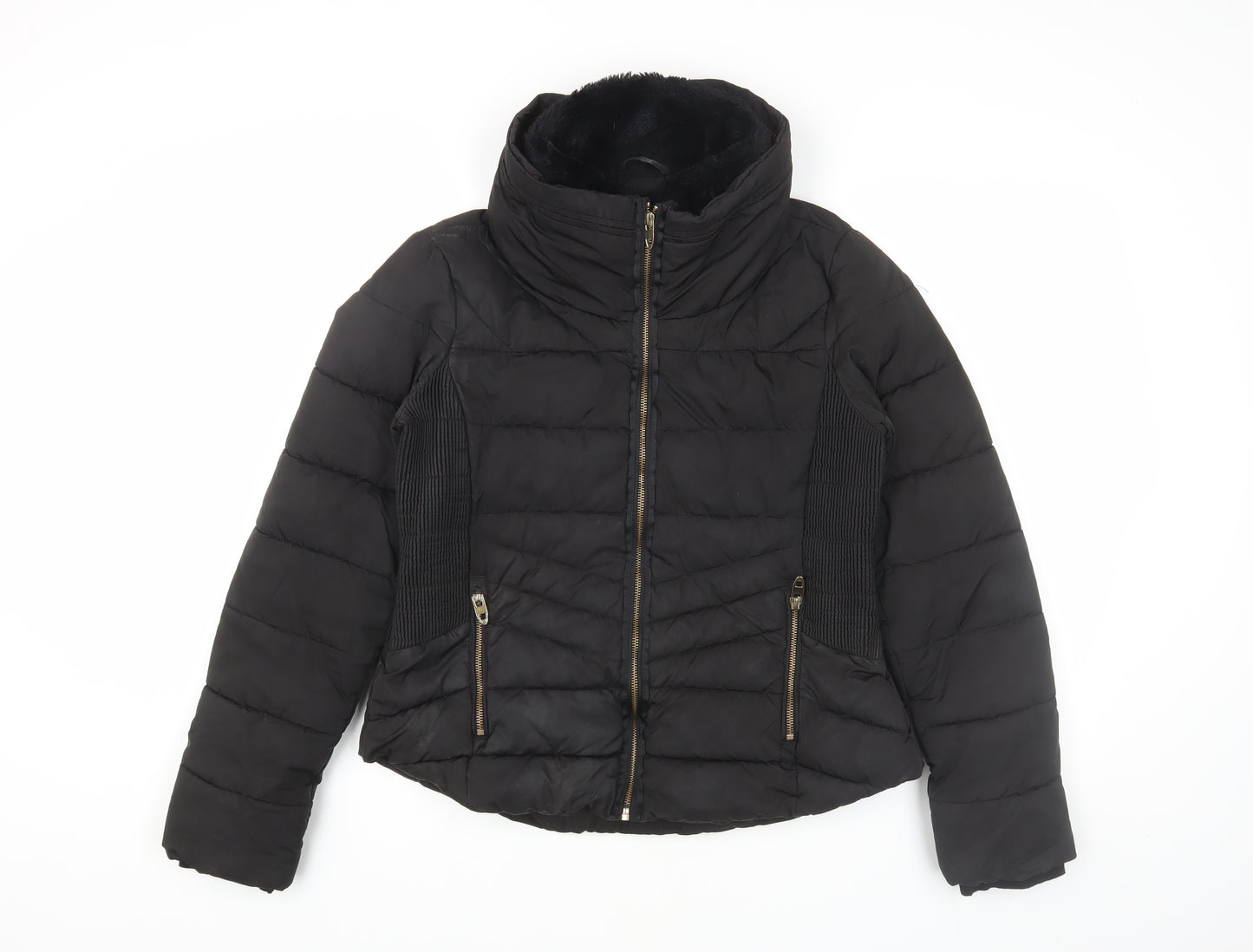 Zara Women's Black Puffer Jacket, Size L, Winter Essential