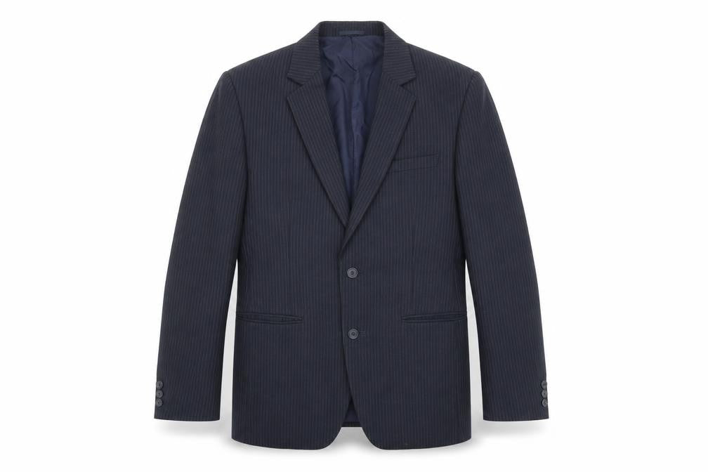 Front view of Foster Menswear Navy Pinstripe Blazer, size 38R