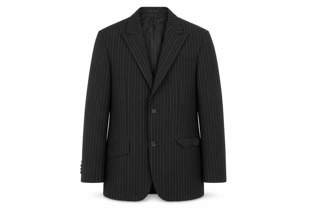 Front view of Tom English Men's Black Striped Blazer, 38 Regular Fit