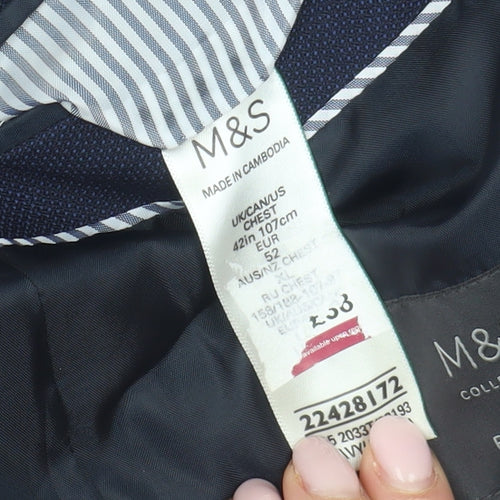 Marks and Spencer Men's Blue Single-Breasted Blazer 42R