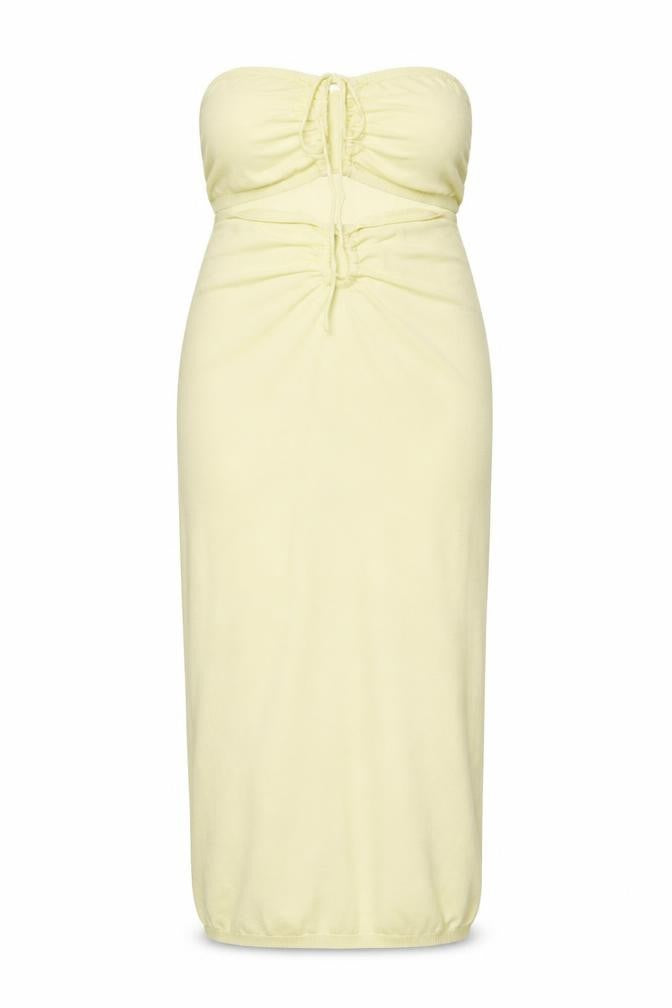 Front view of PRETTYLITTLETHING Women's Yellow Bodycon Midi Dress M