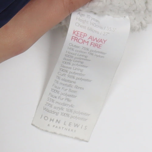 John Lewis Girls Blue Parka Coat 10 Years