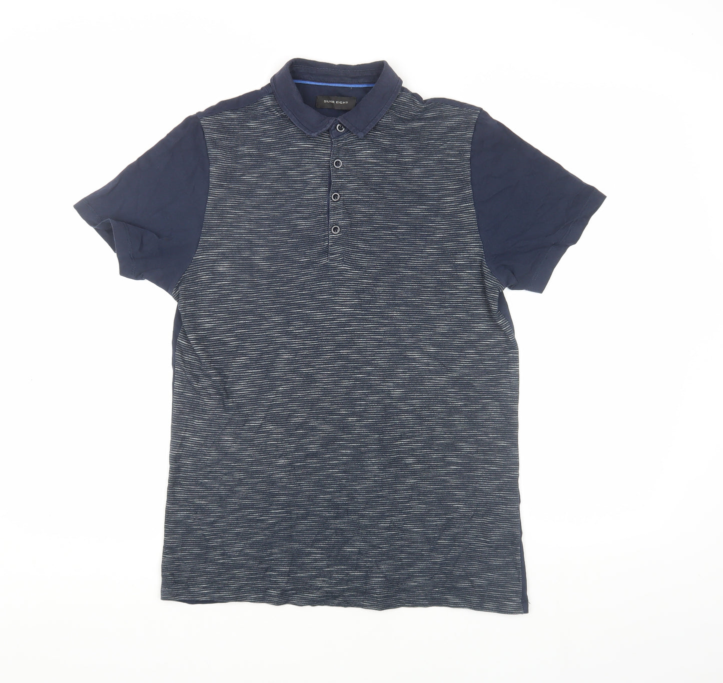 Silver Eight Men's Blue Striped Polo Shirt S