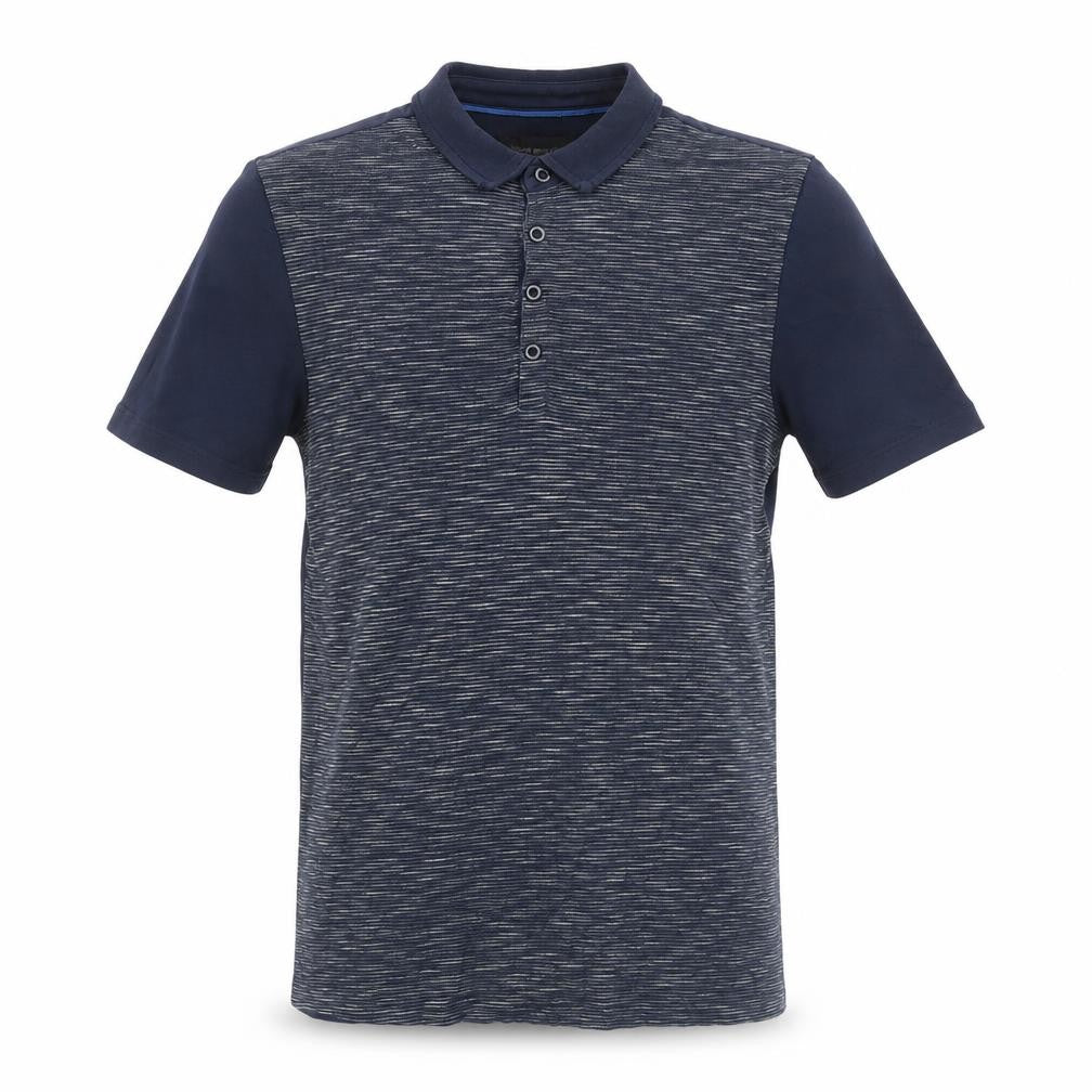 Front view of Silver Eight Men's Blue Striped Polo Shirt S