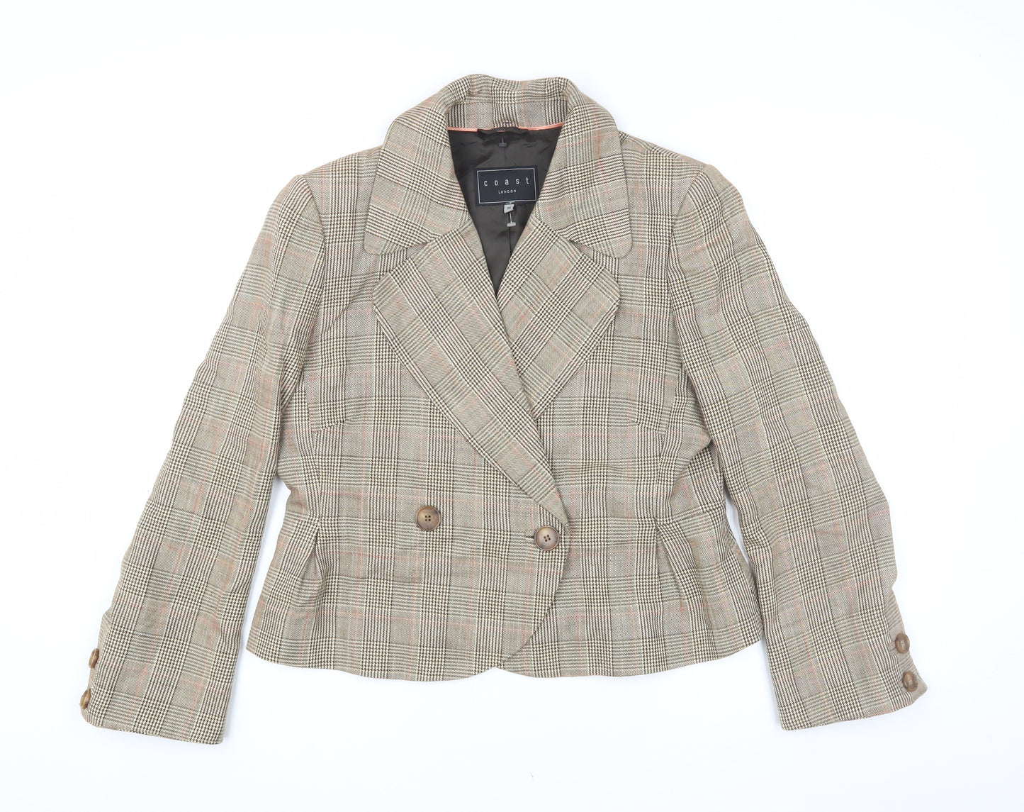 Coast Women's Beige Plaid Blazer Jacket - Size 16