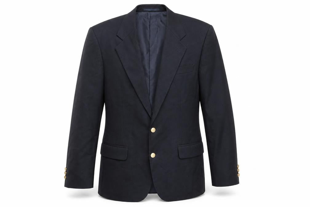 Front view of BHS Men's Black Long Blazer, size 40L, Classic Look