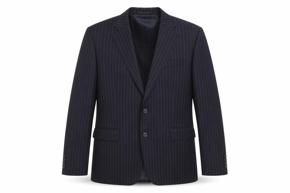 Front view of Jaeger Men's Black Striped Wool Blazer, size 40R