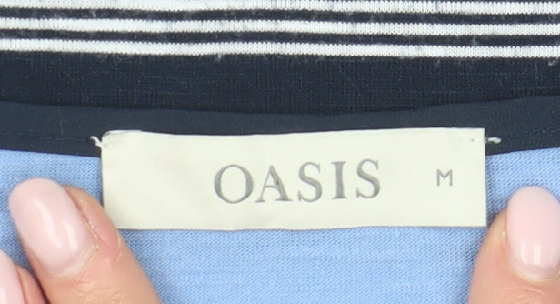 Oasis Women's Blue Striped T-Shirt, M, Spring Casual