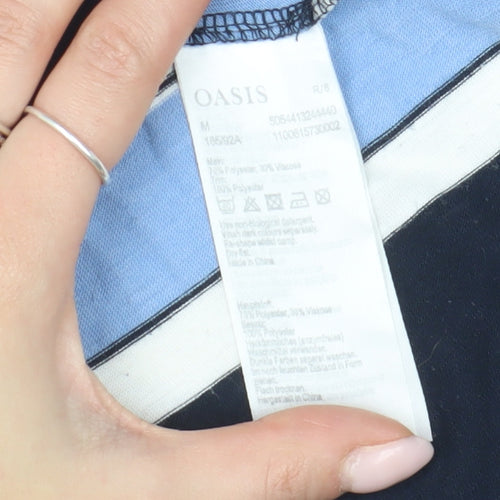 Oasis Women's Blue Striped T-Shirt, M, Spring Casual