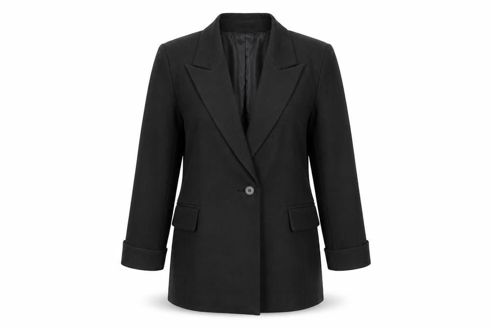 Front view of Michelle Keegan Women's Black Suit Jacket, size 14, New