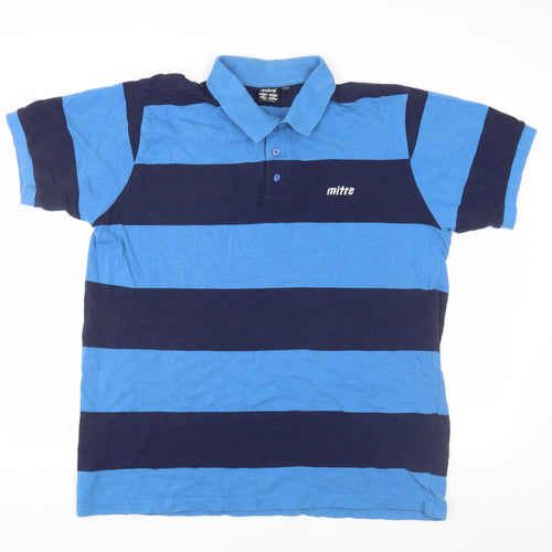 Mitre Men's Blue XL Striped Short Sleeve Polo