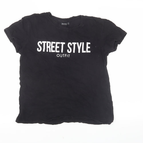 Bershka Women's Black Crew Neck T-Shirt Size 12 Casual