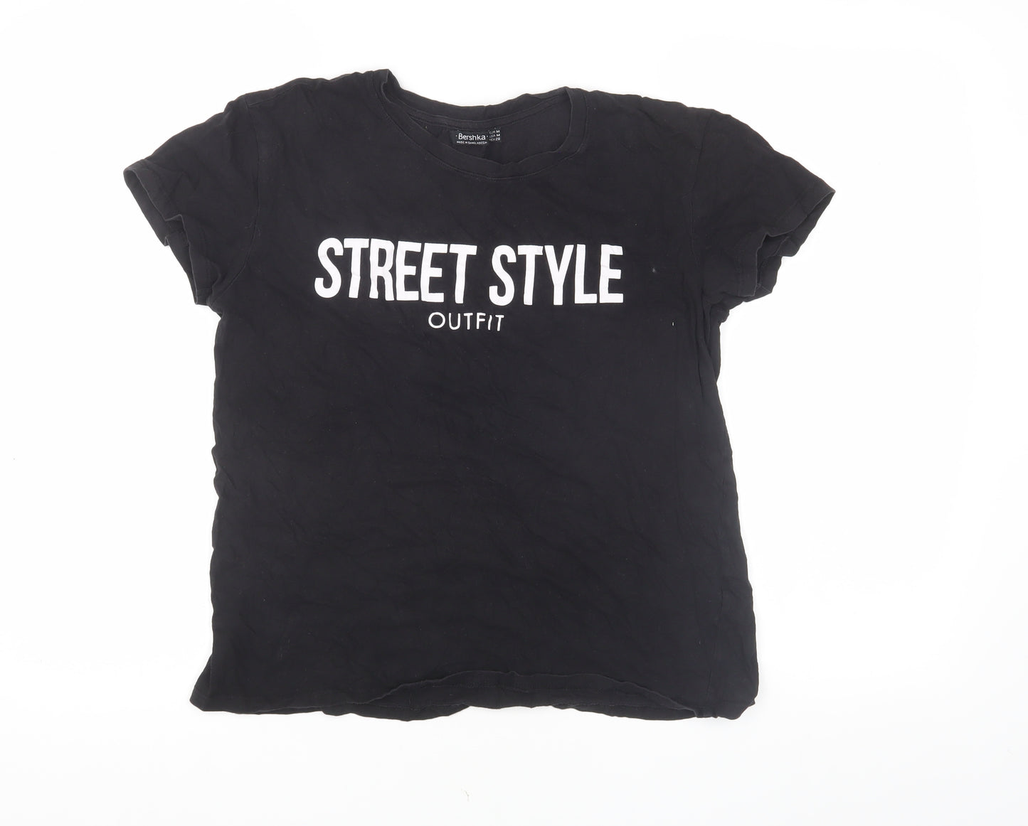 Bershka Women's Black Crew Neck T-Shirt Size 12 Casual