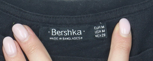 Bershka Women's Black Crew Neck T-Shirt Size 12 Casual