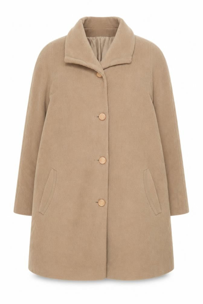 Front view of Klass Women’s Beige Wool Overcoat, size UK 16
