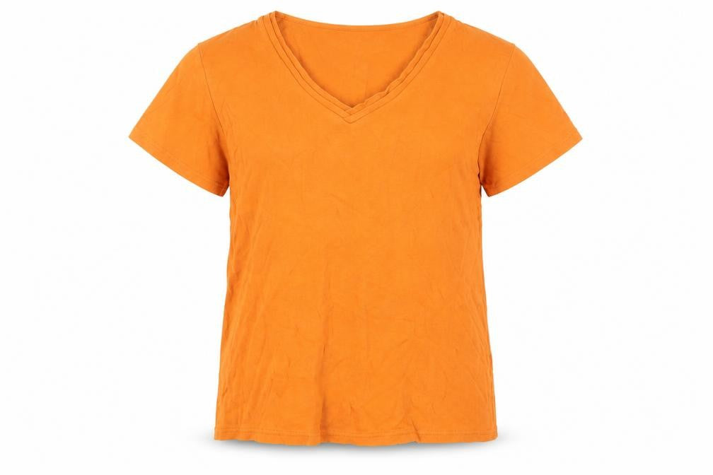 Front view of ISLE Essentials Women's Orange V-Neck T-Shirt M