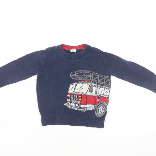 Gap Boys Blue Fire Truck Graphic Knit Jumper 2 Years