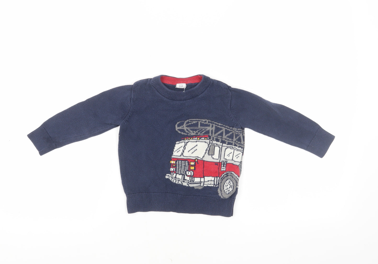 Gap Boys Blue Fire Truck Graphic Knit Jumper 2 Years