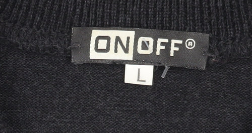 On Off Men's Black Pullover Jumper L V-Neck