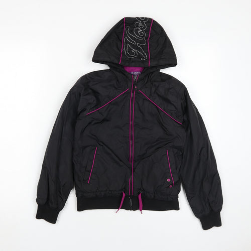 Hooch Girls Black Bomber Jacket, Hooded, Age 10-11 Years