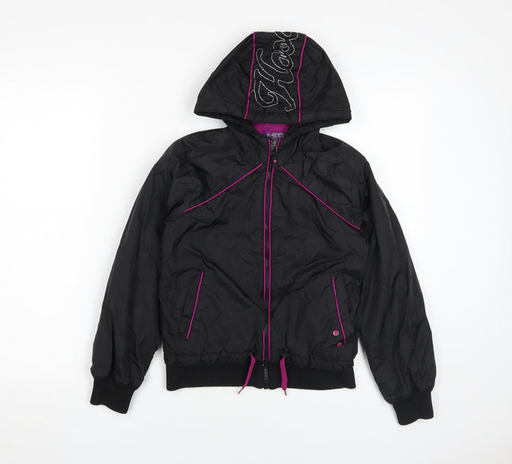 Hooch Girls Black Bomber Jacket, Hooded, Age 10-11 Years