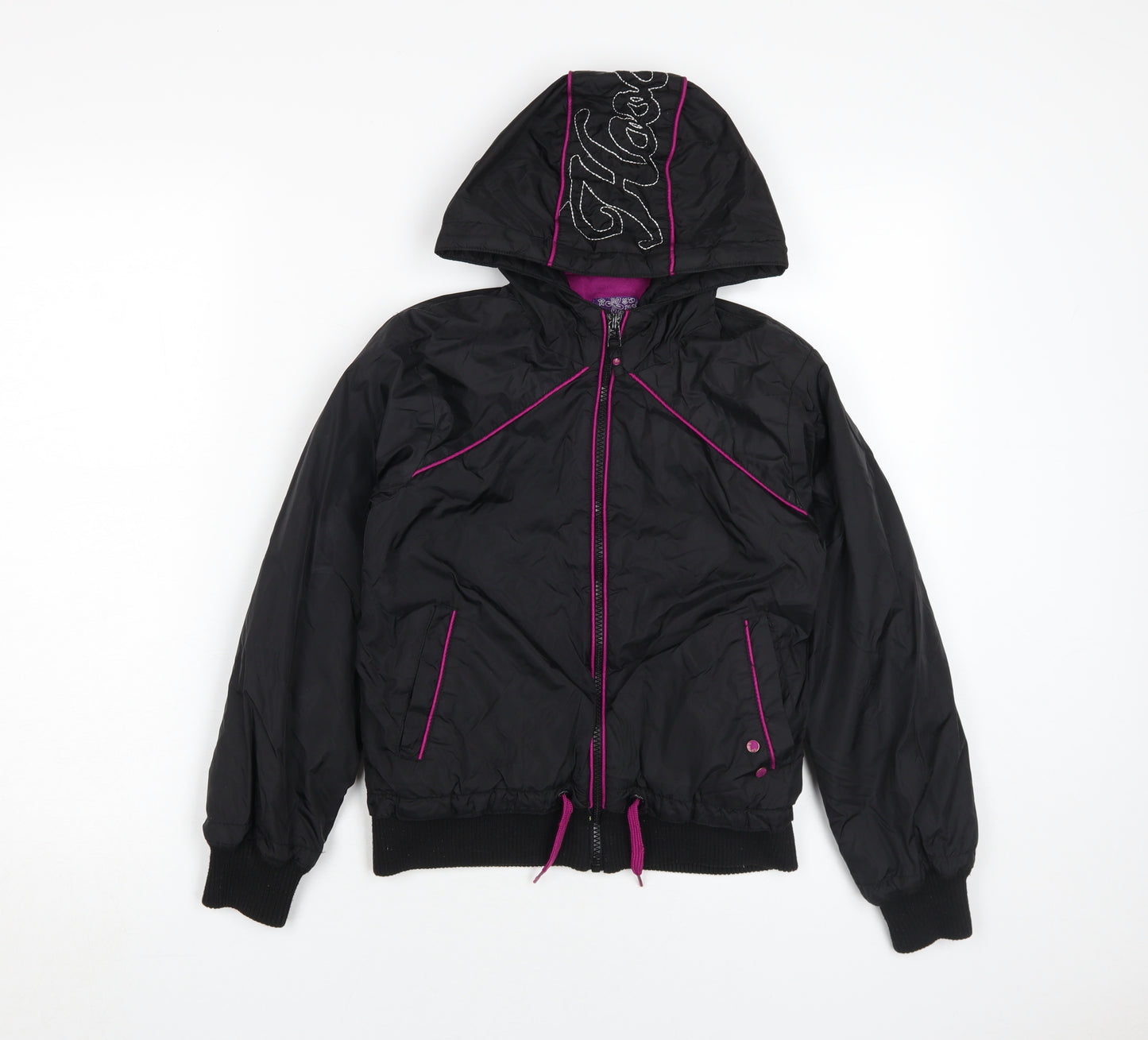 Hooch Girls Black Bomber Jacket, Hooded, Age 10-11 Years