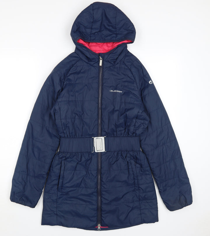 Craghoppers Girls Blue Puffer Jacket 13 Years Hooded & Belted