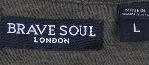 Brave Soul Men's Green Cotton Logo T-Shirt Size L