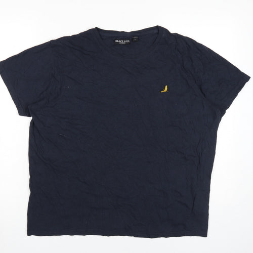 Brave Soul Men's Blue Crew Neck T-Shirt, L, Cotton