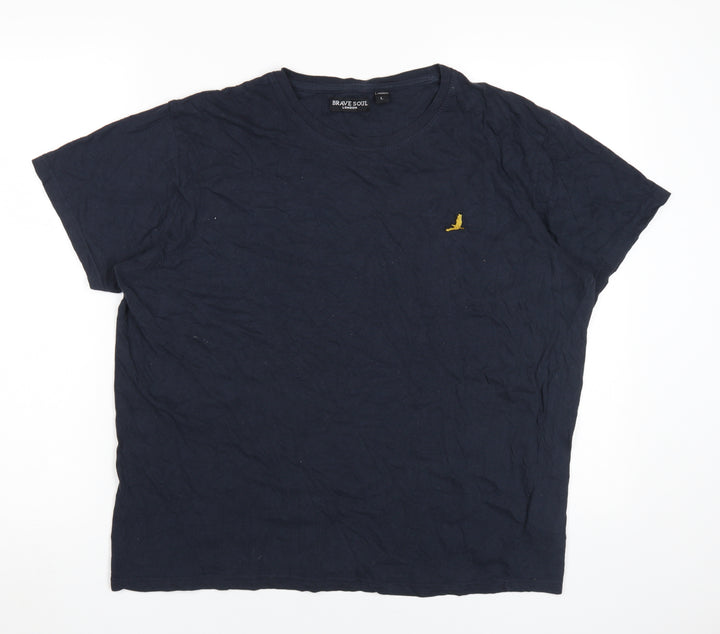 Brave Soul Men's Blue Crew Neck T-Shirt, L, Cotton