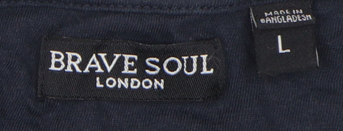 Brave Soul Men's Blue Crew Neck T-Shirt, L, Cotton