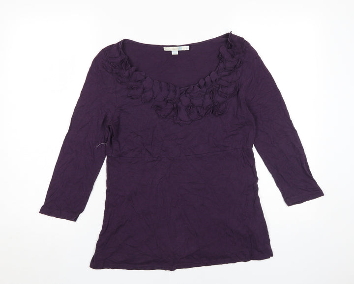 Boden Women's Purple Blouse 3/4 Sleeve Ruffle Detail