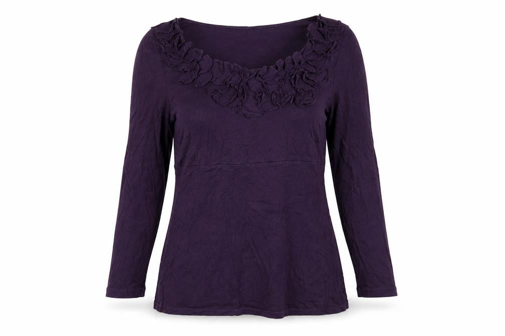 Boden Women's Purple Blouse 3/4 Sleeve Ruffle Detail