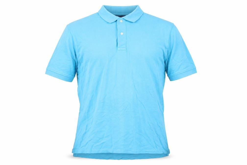 Front view of Lands' End Men's Blue Polo, Large, Short Sleeve, Cotton