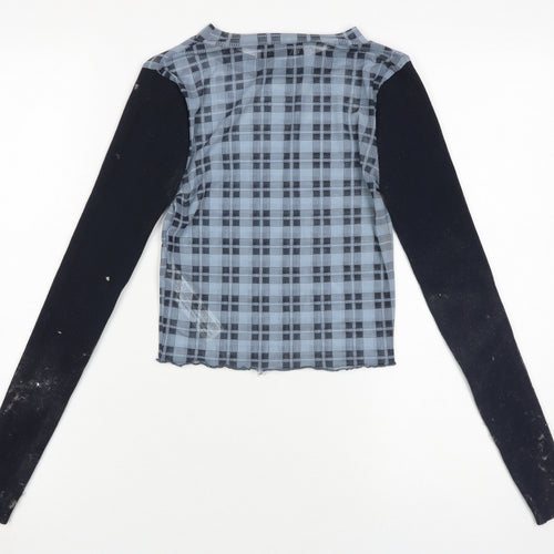 Zara Women's Blue Check Cropped Top, Size M, Long Sleeve
