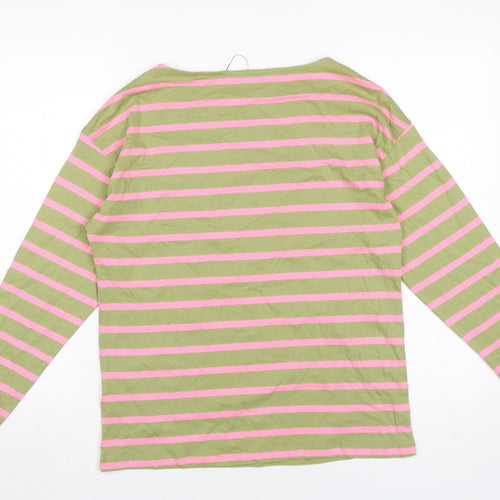 Marks and Spencer Women's Green Striped T-Shirt Size 10