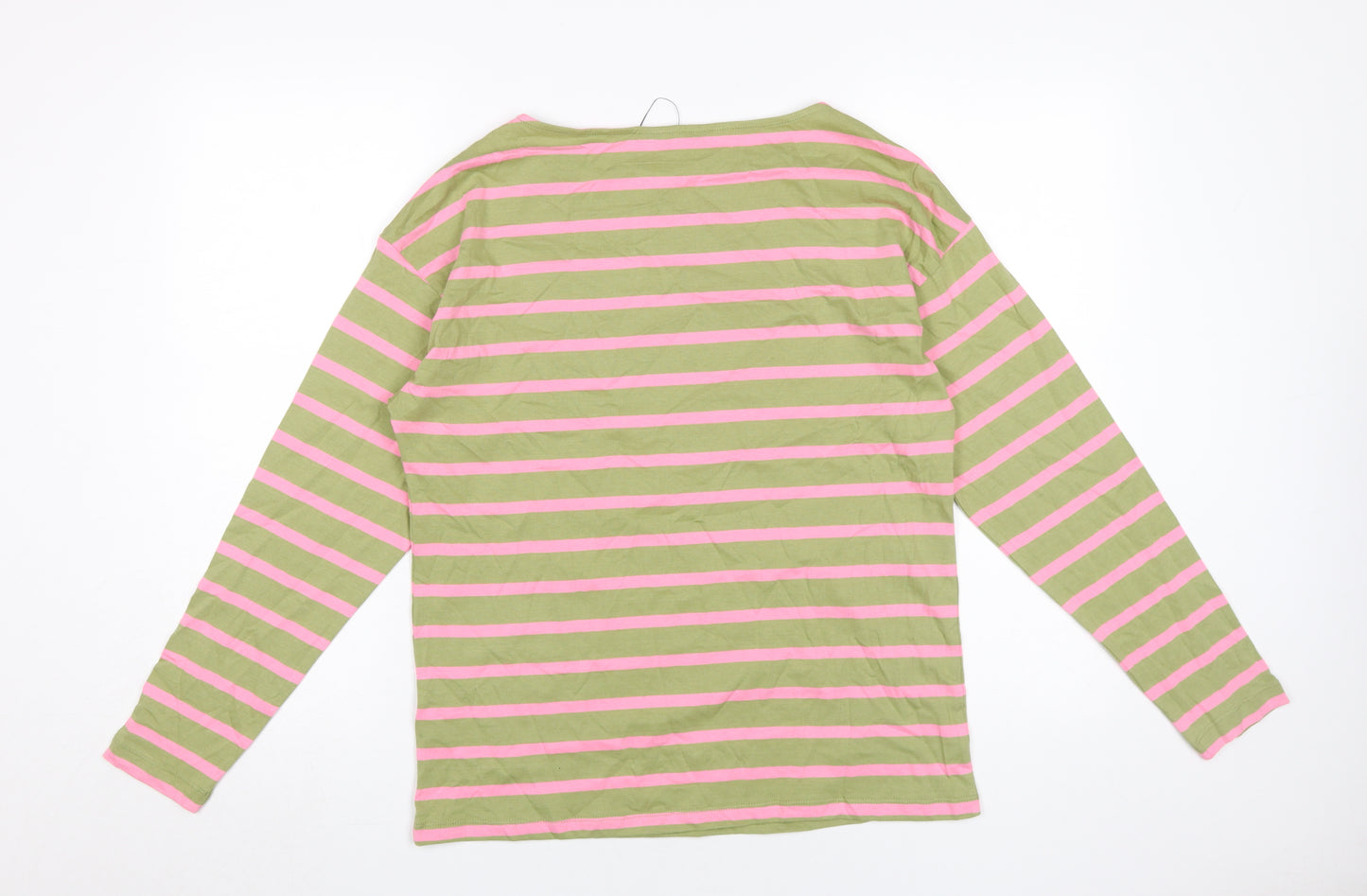 Marks and Spencer Women's Green Striped T-Shirt Size 10