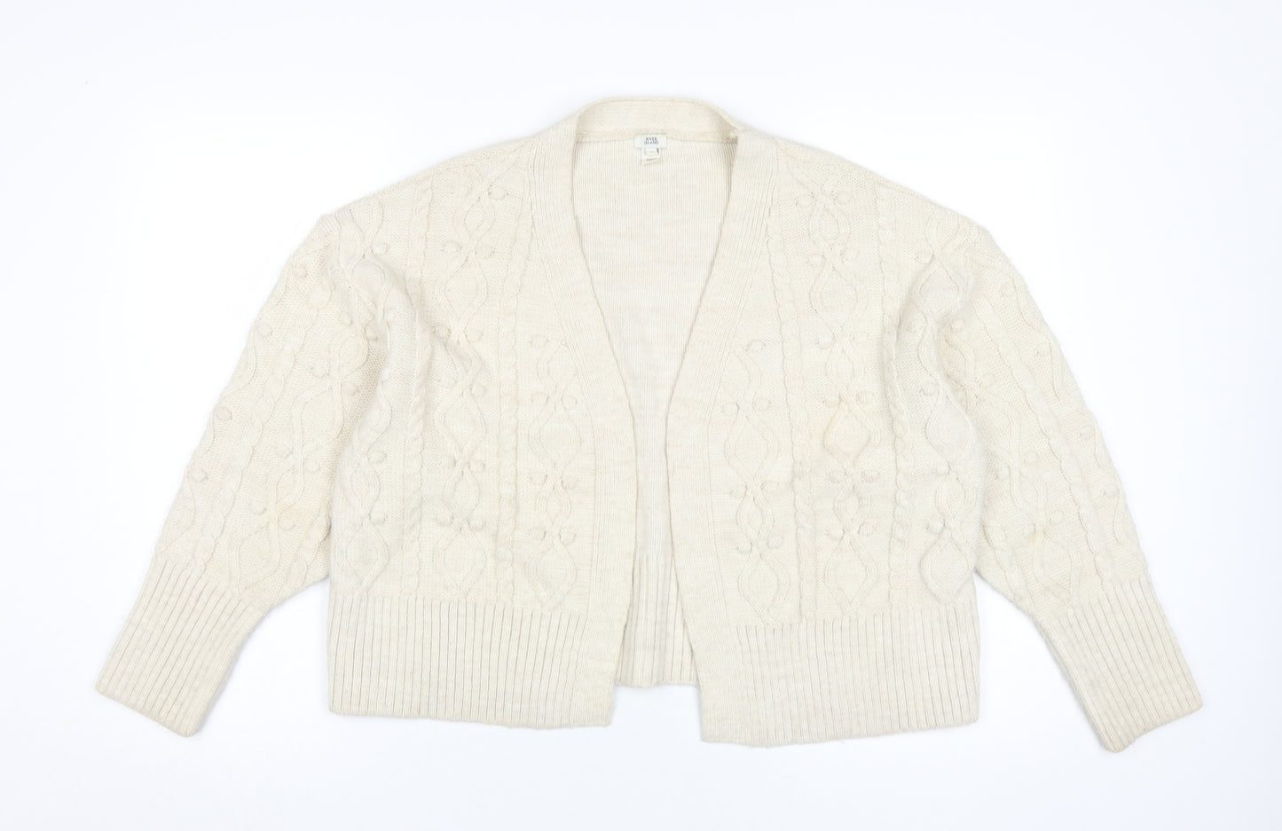 River Island Women's Ivory Cardigan M, Cable-Knit Style