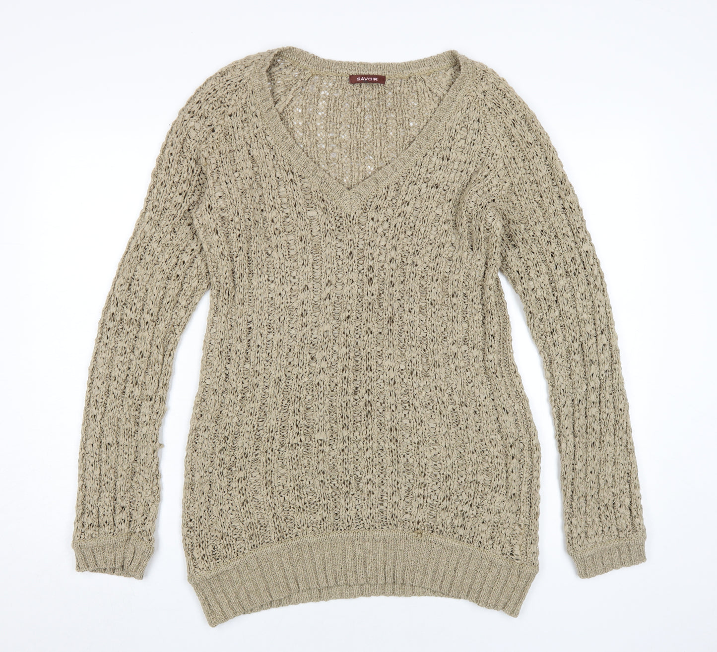 Savoir Women's Beige Cable-Knit Pullover Jumper Size 12