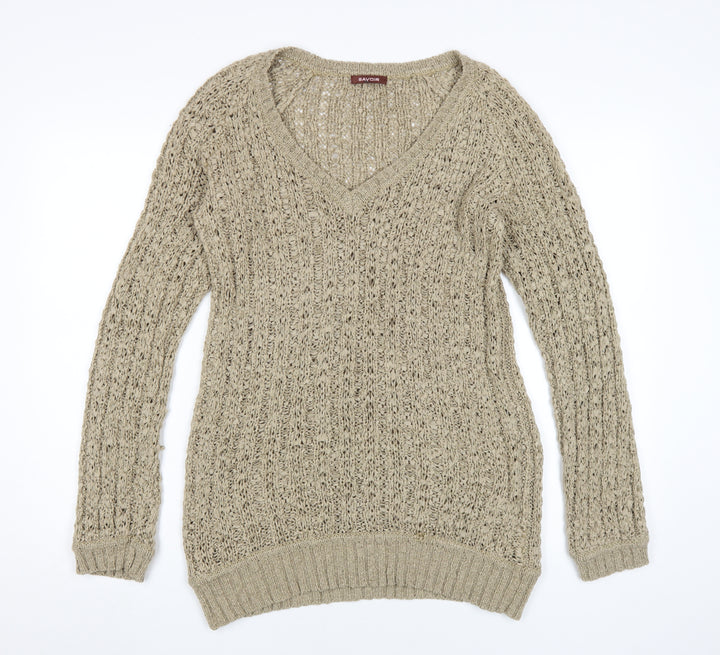 Savoir Women's Beige Cable-Knit Pullover Jumper Size 12