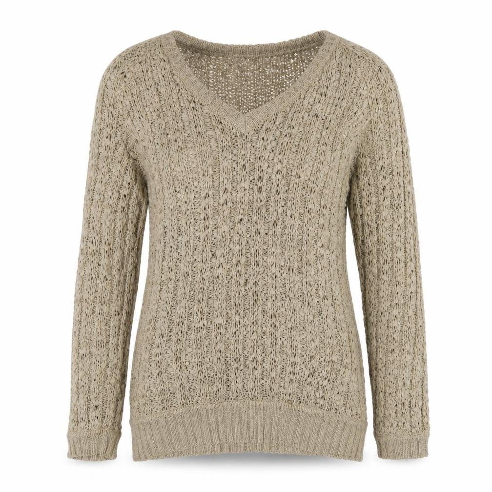 Front view of Savoir Women's Beige Cable-Knit jumper, size 12