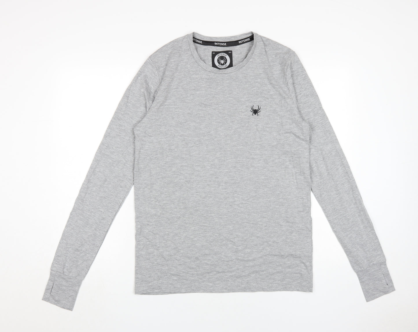 INTENSE Men's Grey Long Sleeve T-Shirt, M, Crew Neck