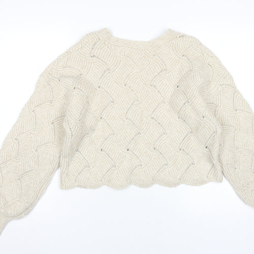 Topshop Women's Ivory Cable-Knit V-Neck Jumper M