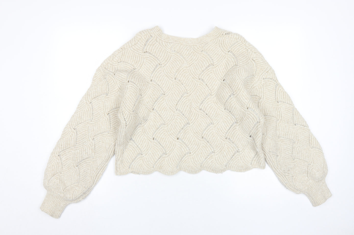 Topshop Women's Ivory Cable-Knit V-Neck Jumper M